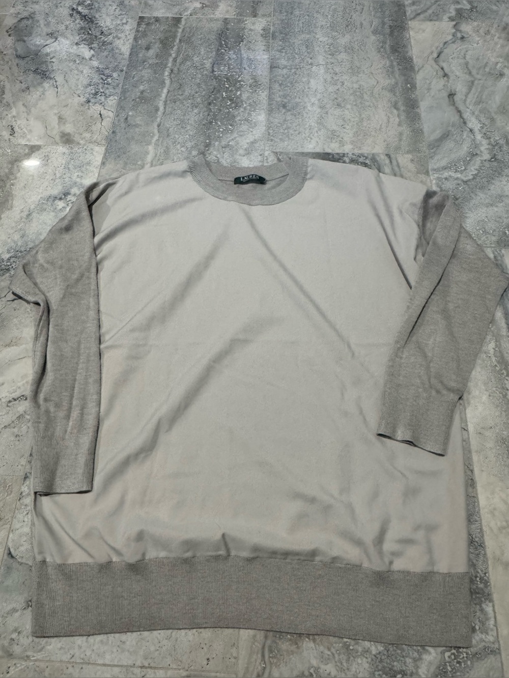 Lauren Ralph Lauren Beige Two-Tone Long Sleeve Top - Picture 3 of 6